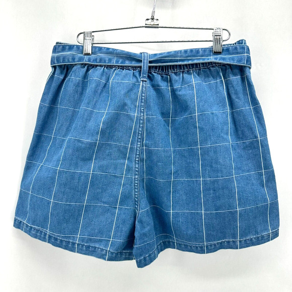 Madewell Denim Paperbag Shorts Windowpane Check Size 29 High Rise Preppy NWOT - Picture 3 of 9
